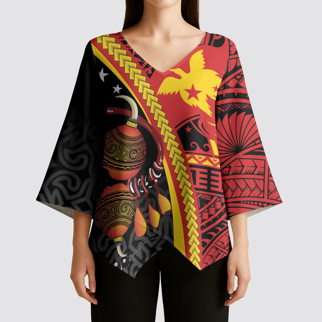 Papua New Guinea Independence Personalised Kimono Sleeve Blouse PNG Bagi and Lime Pot LT7 - Polynesian Pride