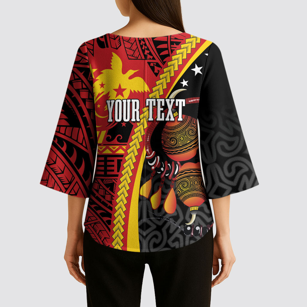 Papua New Guinea Independence Personalised Kimono Sleeve Blouse PNG Bagi and Lime Pot LT7 - Polynesian Pride