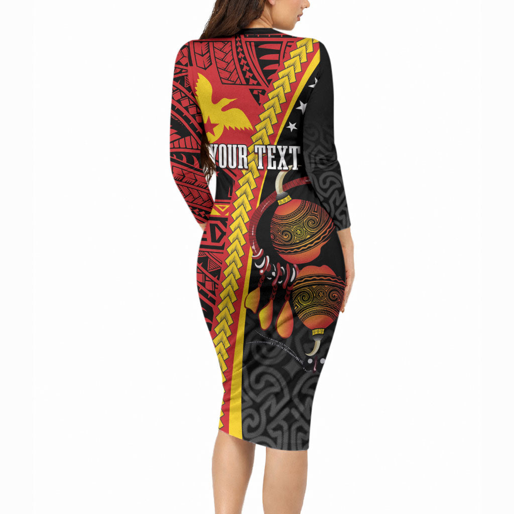 Papua New Guinea Independence Personalised Long Sleeve Bodycon Dress PNG Bagi and Lime Pot LT7 - Polynesian Pride