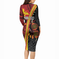Papua New Guinea Independence Personalised Long Sleeve Bodycon Dress PNG Bagi and Lime Pot LT7 - Polynesian Pride