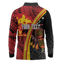 Papua New Guinea Independence Personalised Long Sleeve Polo Shirt PNG Bagi and Lime Pot LT7 - Polynesian Pride