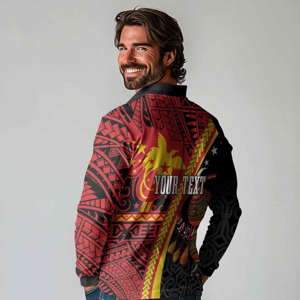 Papua New Guinea Independence Personalised Long Sleeve Polo Shirt PNG Bagi and Lime Pot LT7 - Polynesian Pride