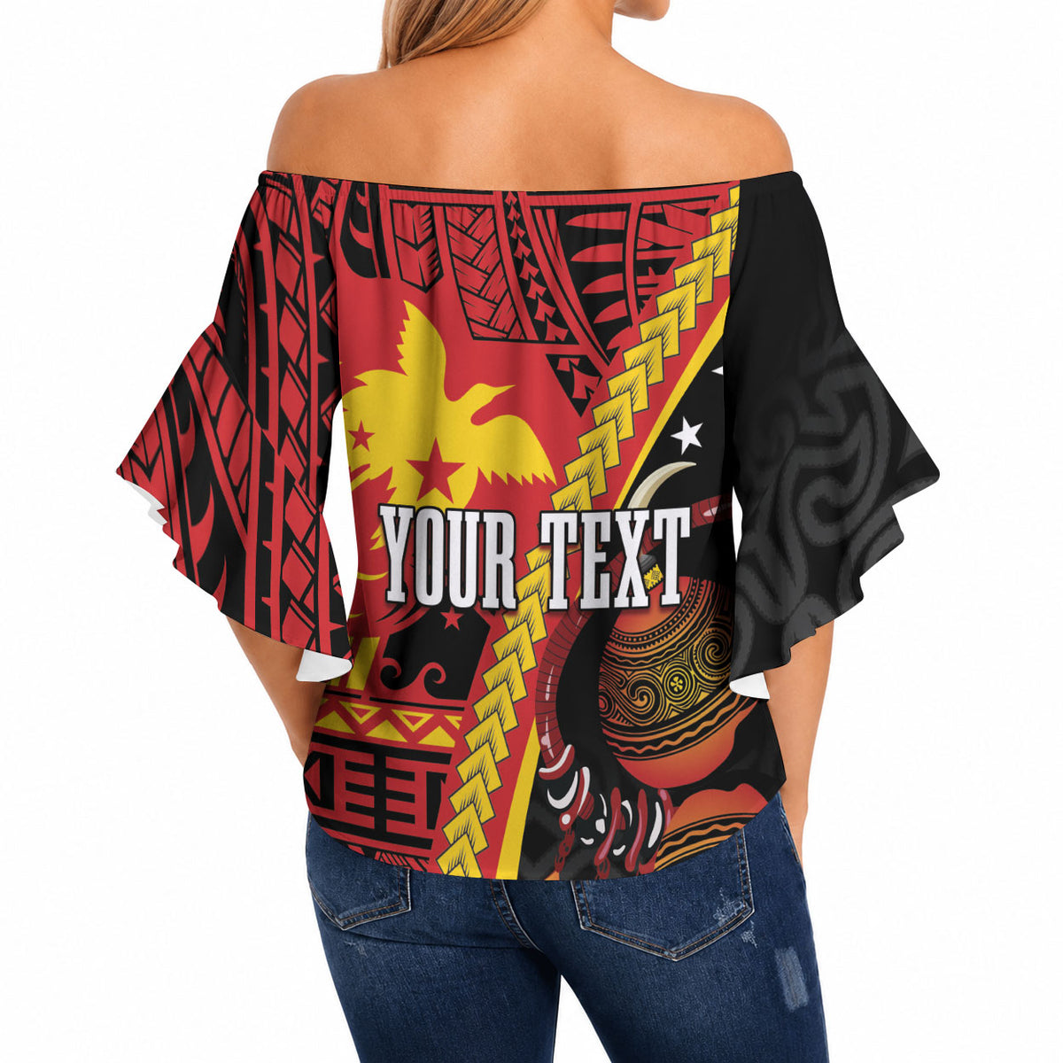 Papua New Guinea Independence Personalised Off Shoulder Wrap Waist Top PNG Bagi and Lime Pot LT7 - Polynesian Pride