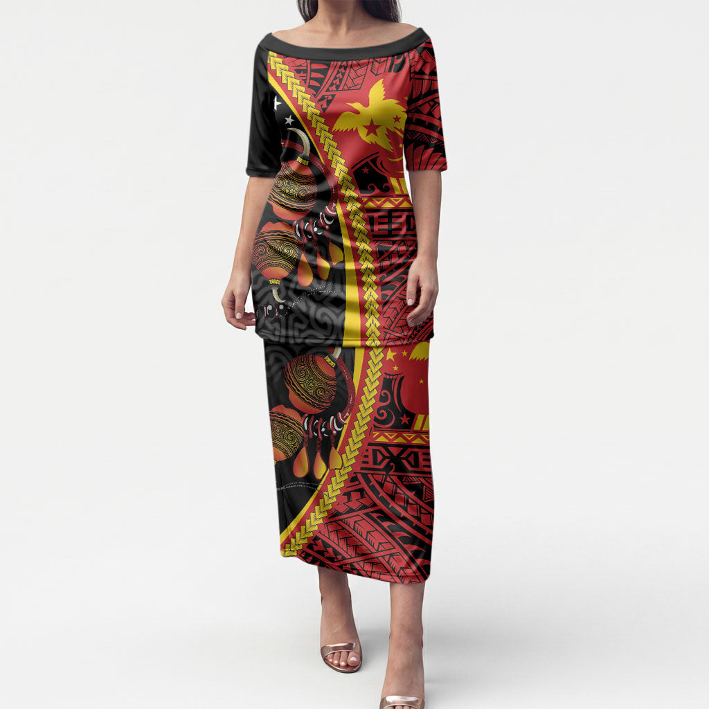 Papua New Guinea Independence Personalised Puletasi PNG Bagi and Lime Pot LT7 Long Dress Black - Polynesian Pride