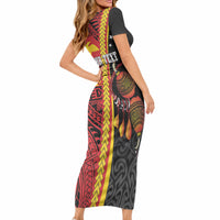 Papua New Guinea Independence Personalised Short Sleeve Bodycon Dress PNG Bagi and Lime Pot LT7 - Polynesian Pride