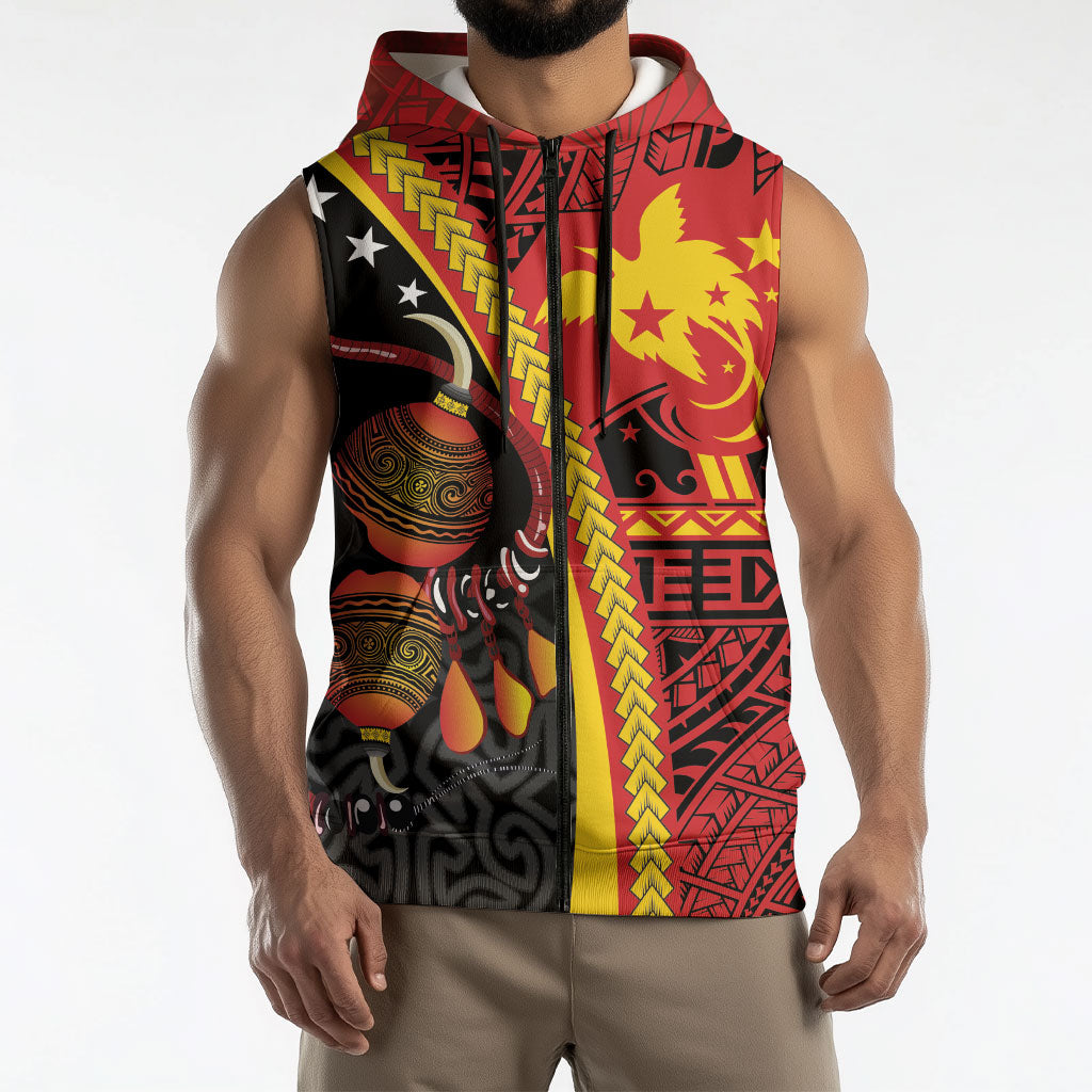 Papua New Guinea Independence Personalised Sleeveless Zip Hoodie PNG Bagi and Lime Pot LT7 - Polynesian Pride