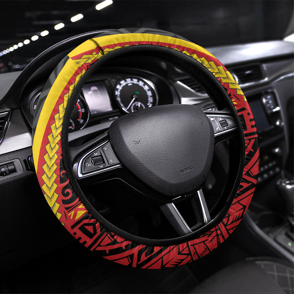Papua New Guinea Independence Steering Wheel Cover PNG Bagi and Lime Pot LT7 Universal Fit Black - Polynesian Pride