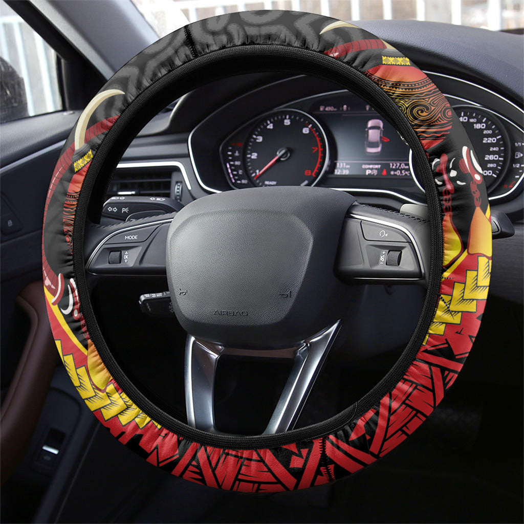 Papua New Guinea Independence Steering Wheel Cover PNG Bagi and Lime Pot LT7 - Polynesian Pride