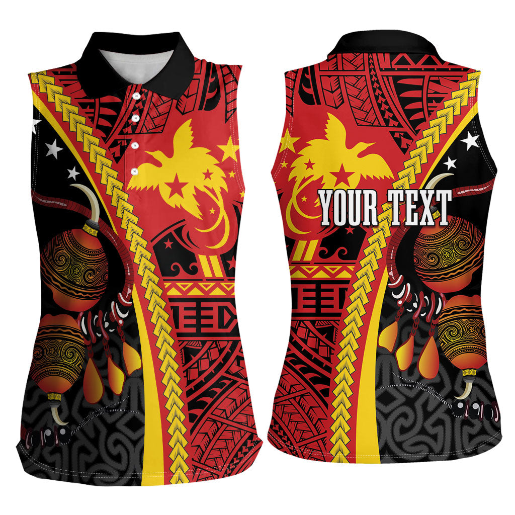 Papua New Guinea Independence Personalised Women Sleeveless Polo Shirt PNG Bagi and Lime Pot LT7 - Polynesian Pride