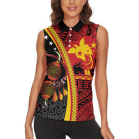 Papua New Guinea Independence Personalised Women Sleeveless Polo Shirt PNG Bagi and Lime Pot LT7 - Polynesian Pride