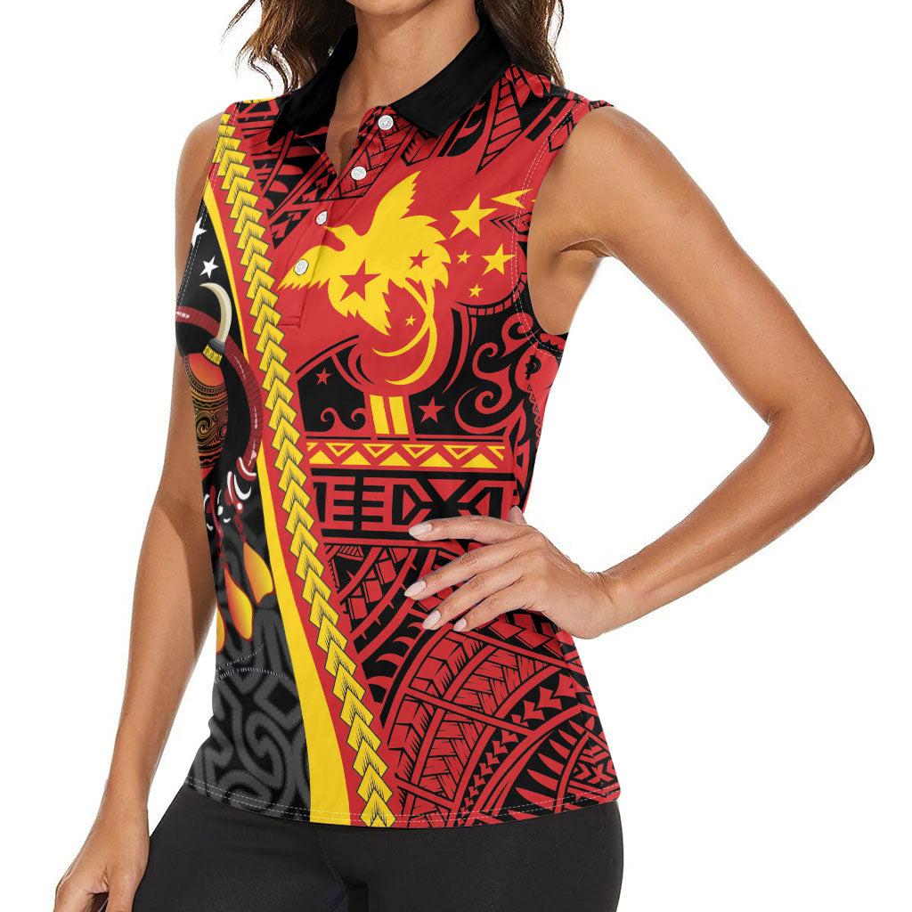 Papua New Guinea Independence Personalised Women Sleeveless Polo Shirt PNG Bagi and Lime Pot LT7 - Polynesian Pride