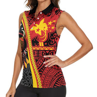 Papua New Guinea Independence Personalised Women Sleeveless Polo Shirt PNG Bagi and Lime Pot LT7 - Polynesian Pride