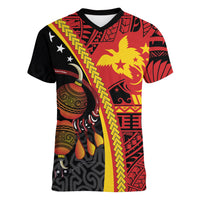 Papua New Guinea Independence Personalised Women V-Neck T-Shirt PNG Bagi and Lime Pot LT7 Female Black - Polynesian Pride