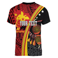 Papua New Guinea Independence Personalised Women V-Neck T-Shirt PNG Bagi and Lime Pot LT7 - Polynesian Pride