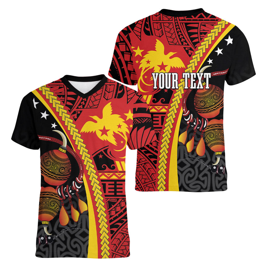 Papua New Guinea Independence Personalised Women V-Neck T-Shirt PNG Bagi and Lime Pot LT7 - Polynesian Pride