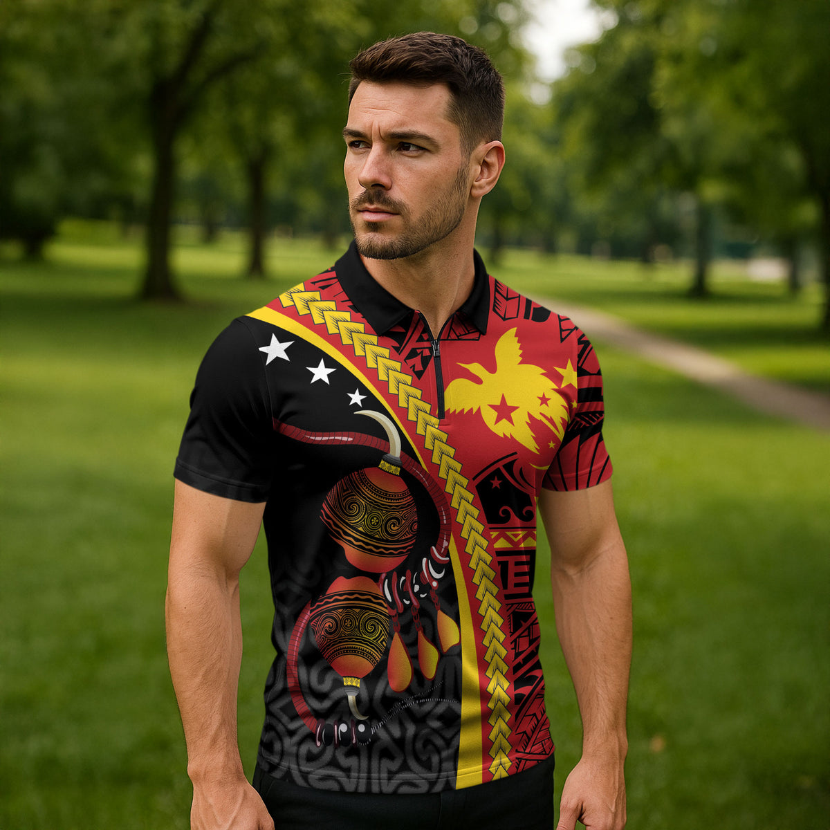 Papua New Guinea Independence Personalised Zipper Polo Shirt PNG Bagi and Lime Pot LT7 - Polynesian Pride