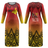 Papua New Guinea 1975 To The Future Personalised Couples Matching Long Sleeve Bodycon Dress and Long Sleeve Button Shirt Sepik Masks LT7 - Polynesian Pride