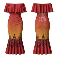 Papua New Guinea 1975 To The Future Personalised Couples Matching Mermaid Dress and Long Sleeve Button Shirt Sepik Masks LT7 - Polynesian Pride