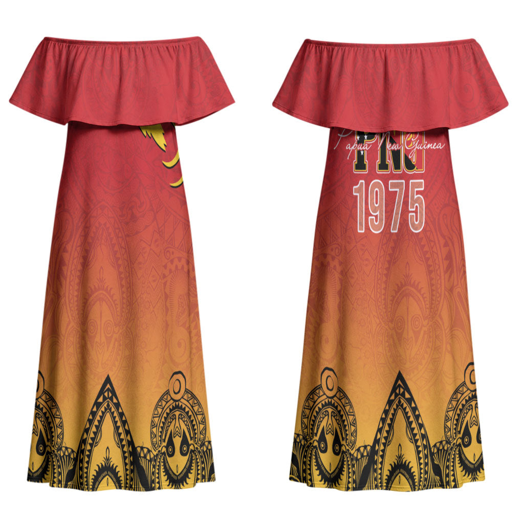 Papua New Guinea 1975 To The Future Personalised Couples Matching Off Shoulder Maxi Dress and Hawaiian Shirt Sepik Masks LT7 - Polynesian Pride