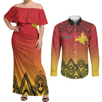 Papua New Guinea 1975 To The Future Personalised Couples Matching Off Shoulder Maxi Dress and Long Sleeve Button Shirt Sepik Masks LT7 Red - Polynesian Pride