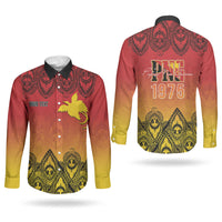 Papua New Guinea 1975 To The Future Personalised Couples Matching Off Shoulder Short Dress and Long Sleeve Button Shirt Sepik Masks LT7 - Polynesian Pride