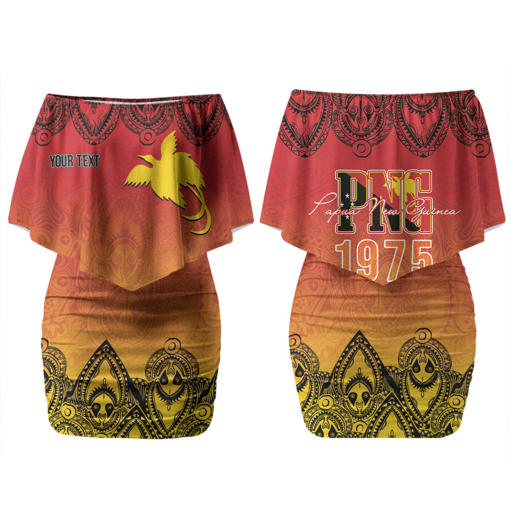 Papua New Guinea 1975 To The Future Personalised Couples Matching Off Shoulder Short Dress and Long Sleeve Button Shirt Sepik Masks LT7 - Polynesian Pride