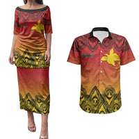 Papua New Guinea 1975 To The Future Personalised Couples Matching Puletasi and Hawaiian Shirt Sepik Masks LT7 Red - Polynesian Pride
