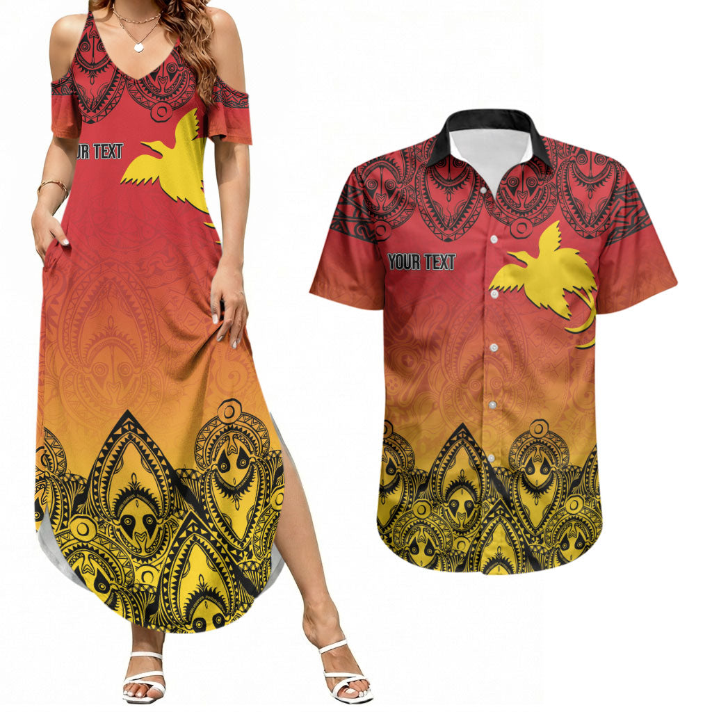 Papua New Guinea 1975 To The Future Personalised Couples Matching Summer Maxi Dress and Hawaiian Shirt Sepik Masks LT7 Red - Polynesian Pride
