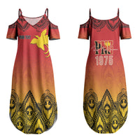 Papua New Guinea 1975 To The Future Personalised Couples Matching Summer Maxi Dress and Long Sleeve Button Shirt Sepik Masks LT7 - Polynesian Pride