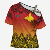 Papua New Guinea 1975 To The Future Personalised Cross Shoulder Shirt Sepik Masks LT7 Female Red - Polynesian Pride