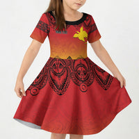 Papua New Guinea 1975 To The Future Personalised Kid Short Sleeve Dress Sepik Masks LT7 KID Red - Polynesian Pride