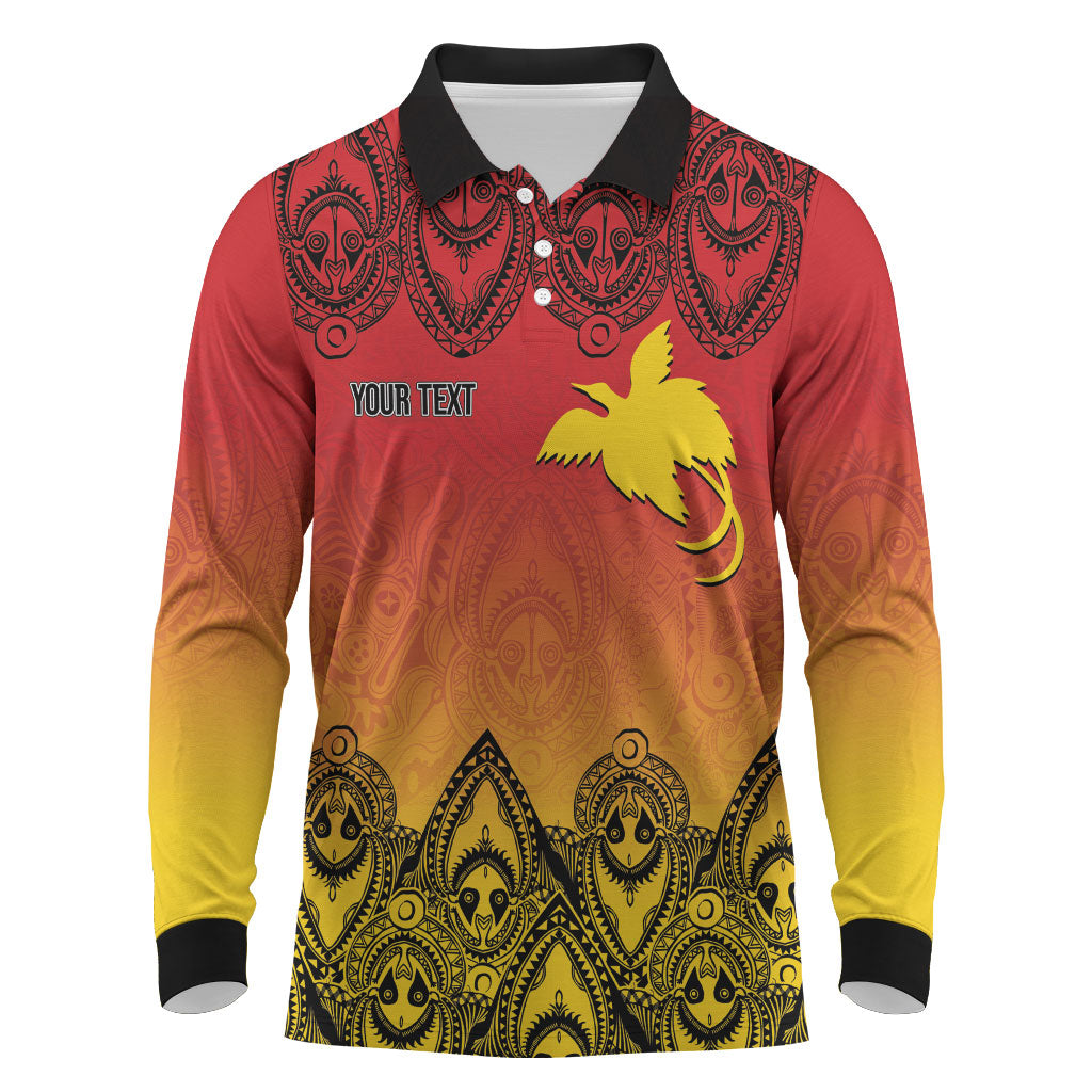 Papua New Guinea 1975 To The Future Personalised Long Sleeve Polo Shirt Sepik Masks LT7 Red - Polynesian Pride