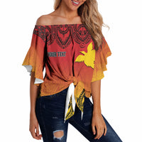 Papua New Guinea 1975 To The Future Personalised Off Shoulder Wrap Waist Top Sepik Masks LT7 Red - Polynesian Pride
