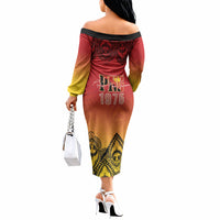 Papua New Guinea 1975 To The Future Personalised Off The Shoulder Long Sleeve Dress Sepik Masks LT7 - Polynesian Pride