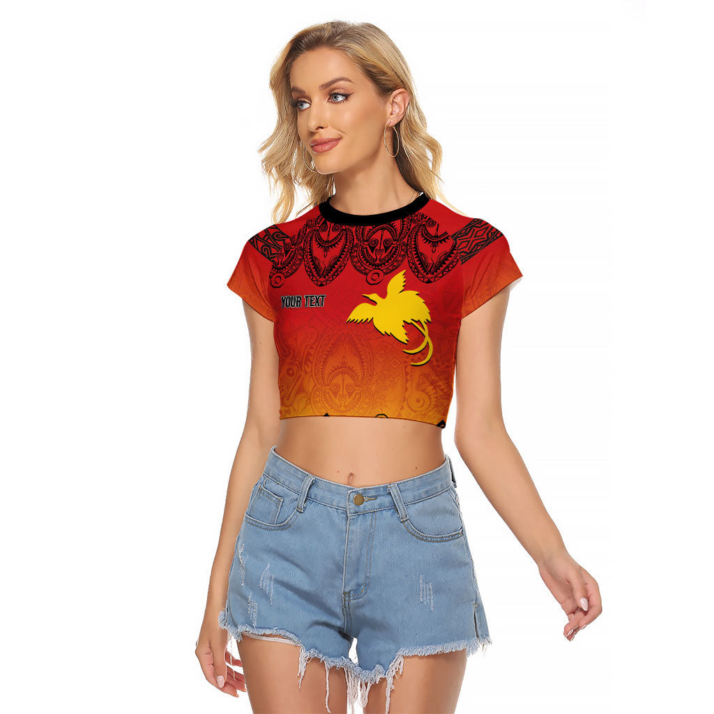 Papua New Guinea 1975 To The Future Personalised Raglan Cropped T Shirt Sepik Masks LT7 Female Red - Polynesian Pride