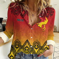 Papua New Guinea 1975 To The Future Personalised Women Casual Shirt Sepik Masks LT7 Female Red - Polynesian Pride
