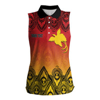 Papua New Guinea 1975 To The Future Personalised Women Sleeveless Polo Shirt Sepik Masks LT7 Female Red - Polynesian Pride