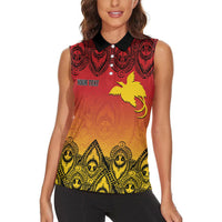 Papua New Guinea 1975 To The Future Personalised Women Sleeveless Polo Shirt Sepik Masks LT7 - Polynesian Pride