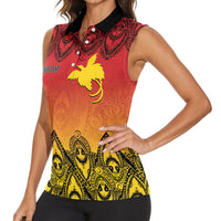 Papua New Guinea 1975 To The Future Personalised Women Sleeveless Polo Shirt Sepik Masks LT7 - Polynesian Pride