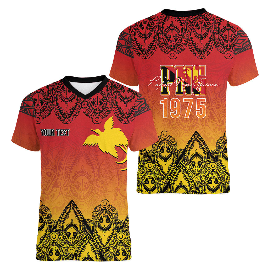 Papua New Guinea 1975 To The Future Personalised Women V-Neck T-Shirt Sepik Masks LT7 - Polynesian Pride