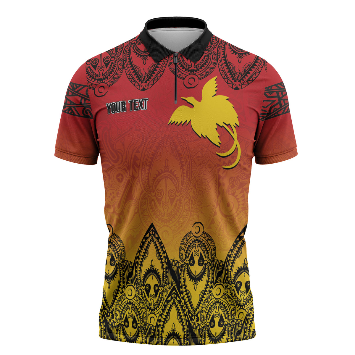 Papua New Guinea 1975 To The Future Personalised Zipper Polo Shirt Sepik Masks LT7 Red - Polynesian Pride