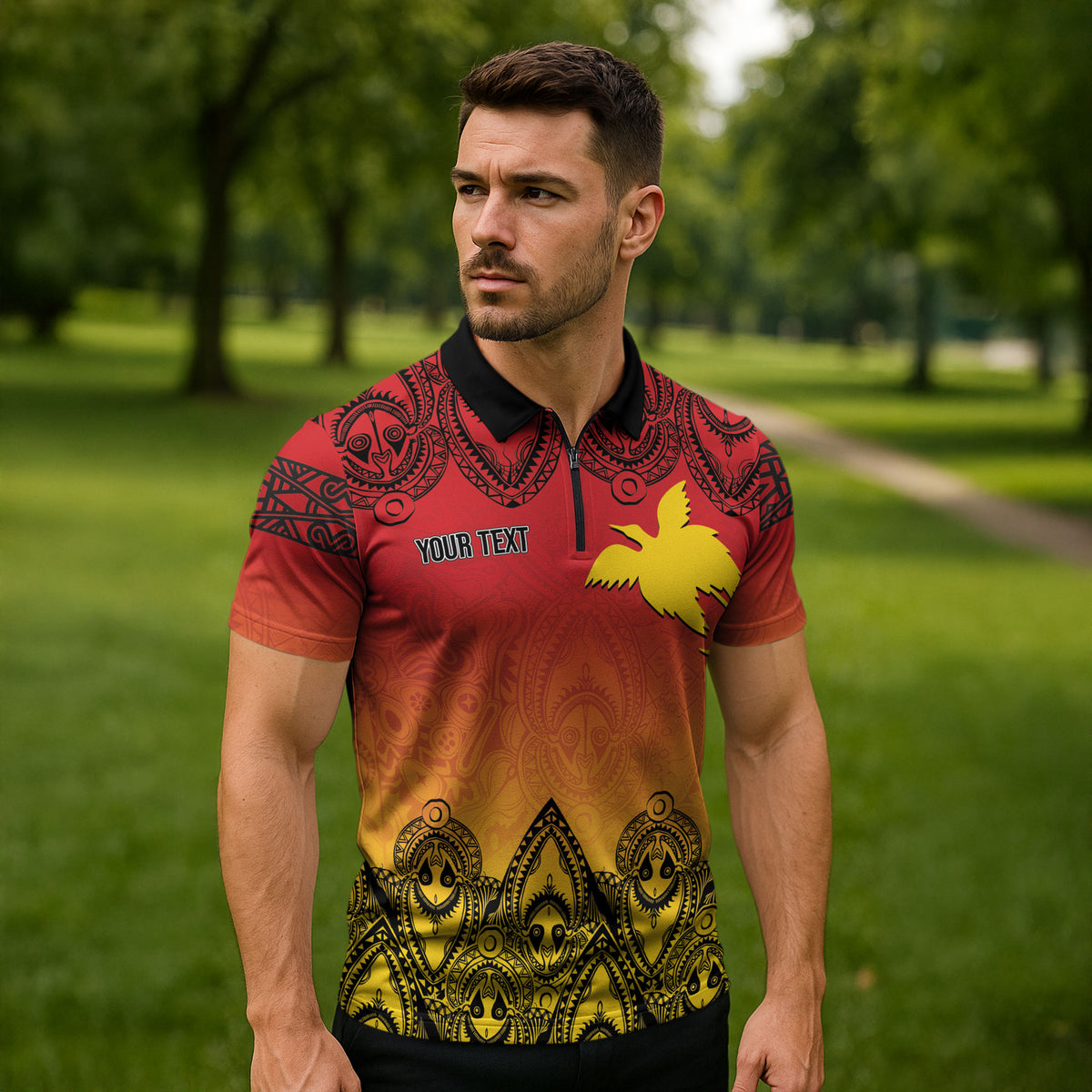 Papua New Guinea 1975 To The Future Personalised Zipper Polo Shirt Sepik Masks LT7 - Polynesian Pride