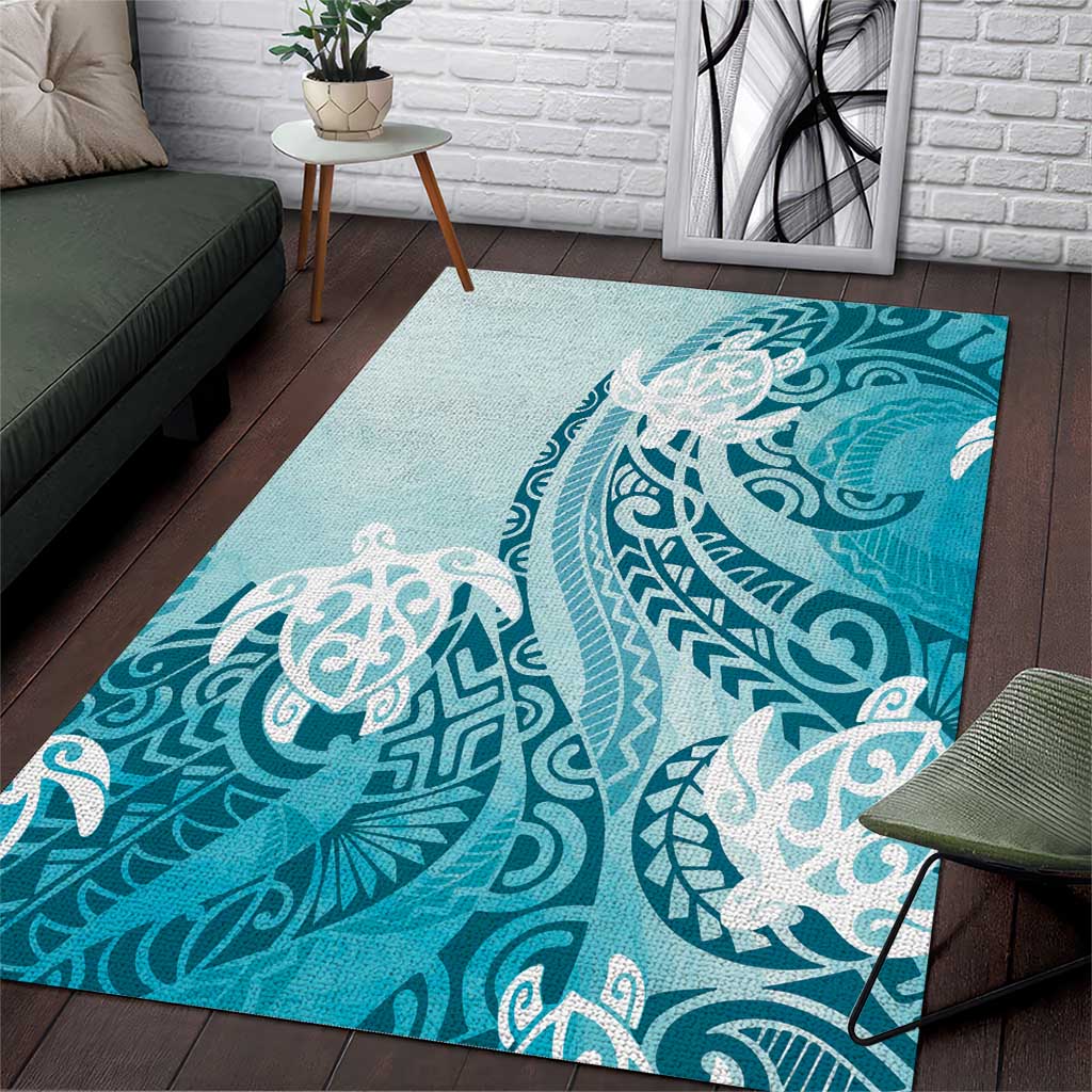 Polynesia Turtle Area Rug Watercolor Abstract Style LT7 Blue - Polynesian Pride