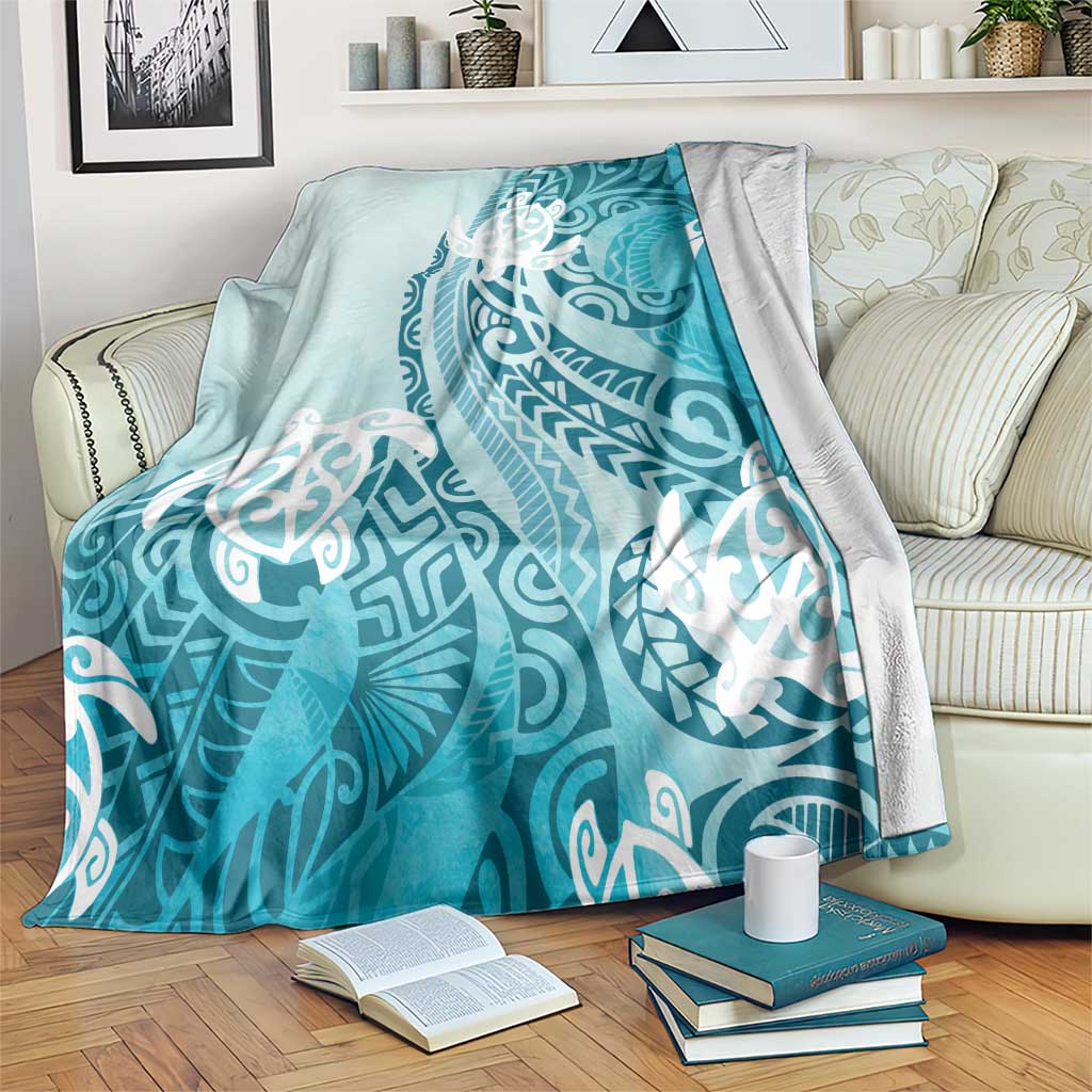 Polynesia Turtle Blanket Watercolor Abstract Style LT7 Blue - Polynesian Pride