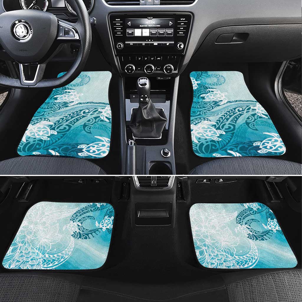Polynesia Turtle Car Mats Watercolor Abstract Style LT7 Set 4pcs Blue - Polynesian Pride