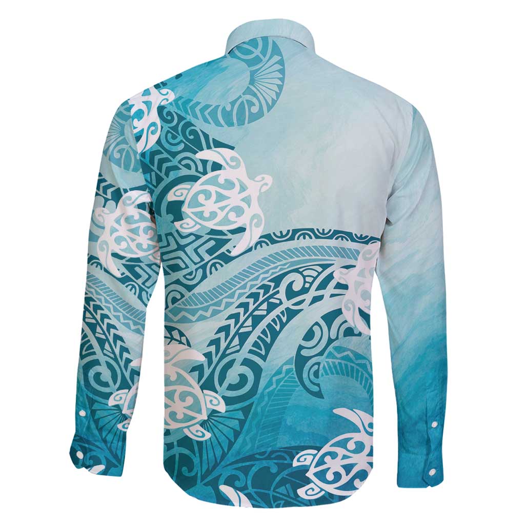 Polynesia Turtle Family Matching Long Sleeve Bodycon Dress and Hawaiian Shirt Watercolor Abstract Style LT7 - Polynesian Pride