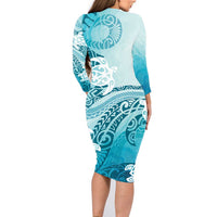 Polynesia Turtle Family Matching Long Sleeve Bodycon Dress and Hawaiian Shirt Watercolor Abstract Style LT7 - Polynesian Pride