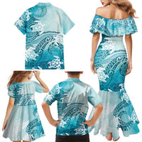 Polynesia Turtle Family Matching Mermaid Dress and Hawaiian Shirt Watercolor Abstract Style LT7 - Polynesian Pride