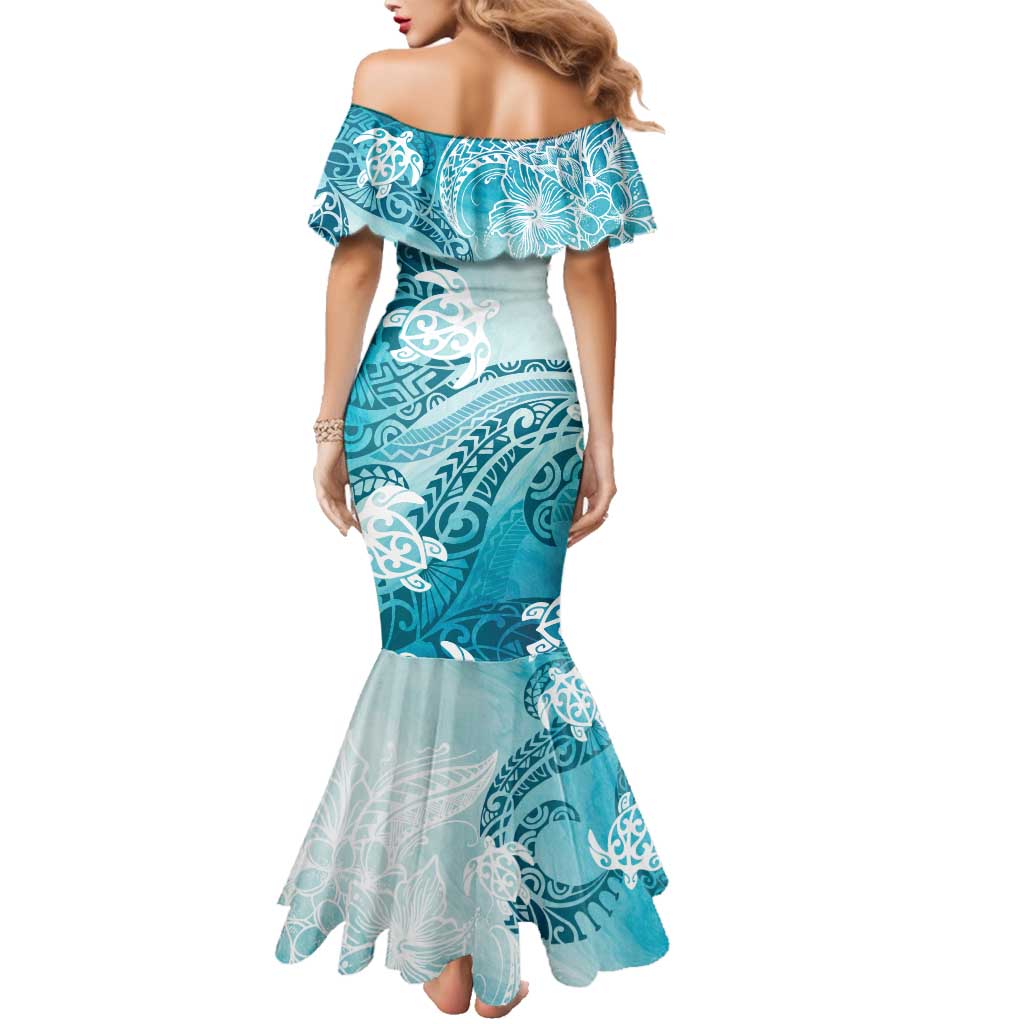 Polynesia Turtle Family Matching Mermaid Dress and Hawaiian Shirt Watercolor Abstract Style LT7 - Polynesian Pride