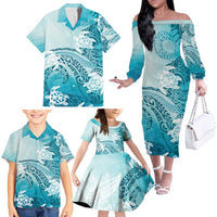 Polynesia Turtle Family Matching Off The Shoulder Long Sleeve Dress and Hawaiian Shirt Watercolor Abstract Style LT7 - Polynesian Pride